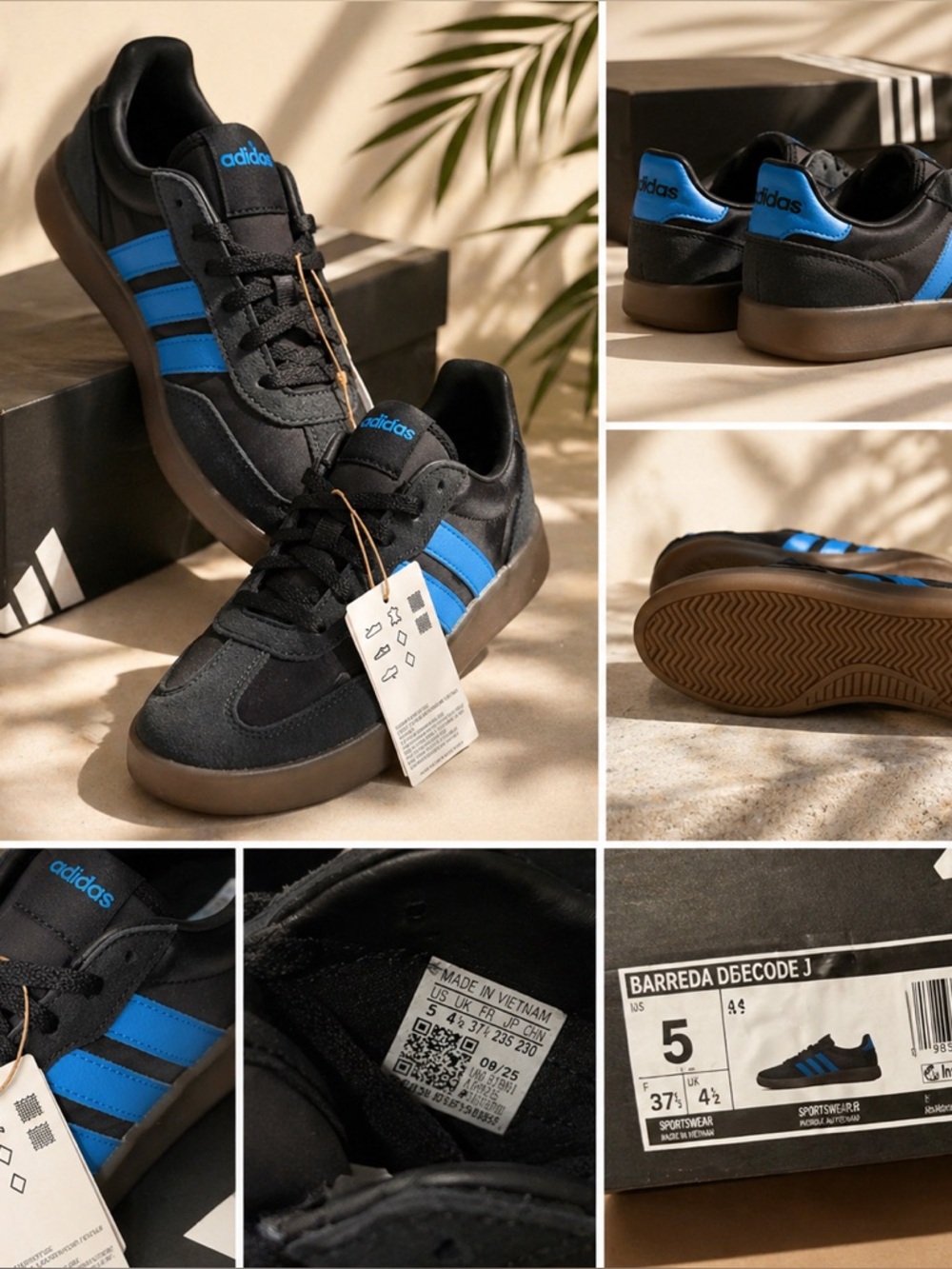 ADIDAS BARREDA DECODE J Black Sneakers with Bright Blue Stripes